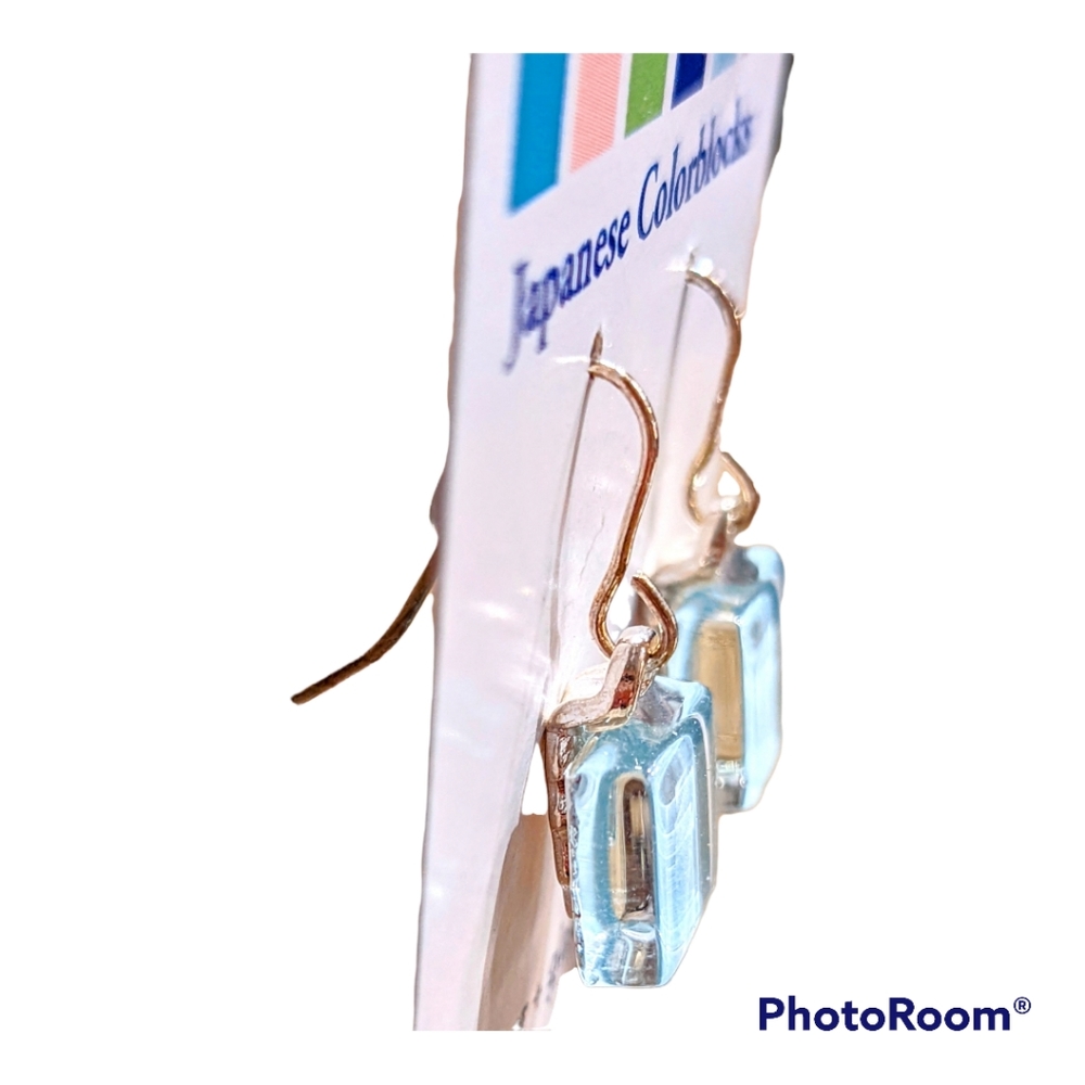 New Petite Glass White Earrings Sterling Silver Dangling Hooks - Picture 2 of 3